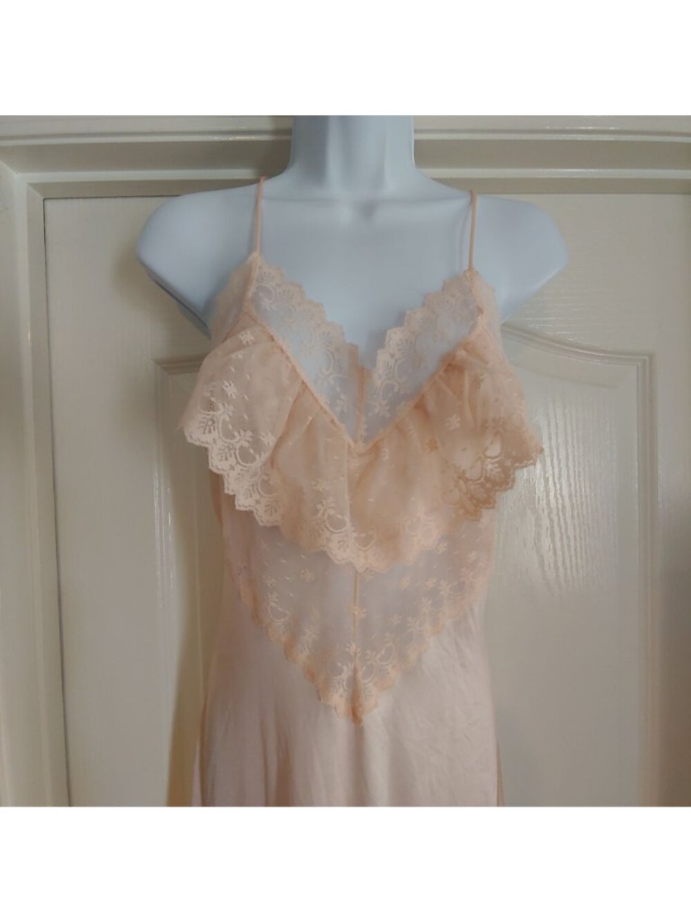 Vtg Gilead Satin Slip Dress Pink Lace Ruffle Bridal Cottagecore Romantic - Picture 3 of 10